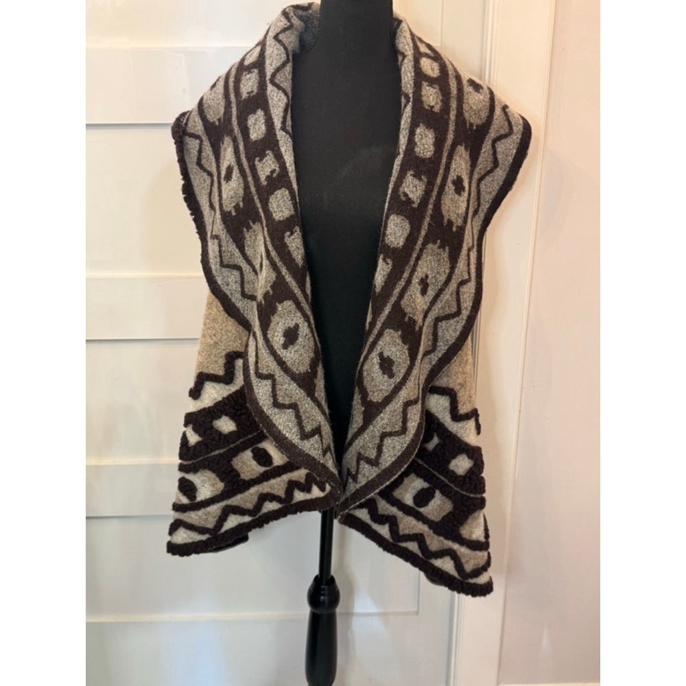 Kaktus Wool Blend Southwestern Boho Shawl Collar Vest Blanket Style One Size